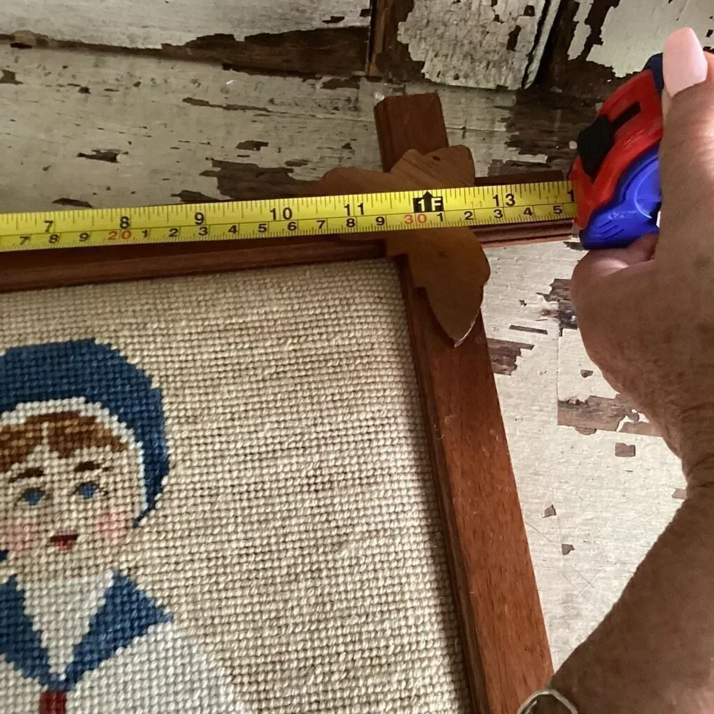 Vintage Needlepoint Sailor Boy Brockner and Girl Fay Flapper Custom Oak Frames
